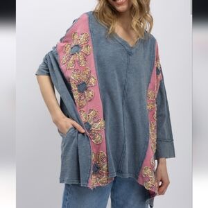 Oversized Boho Cotton Flower Patchwork Sweatshirt Top